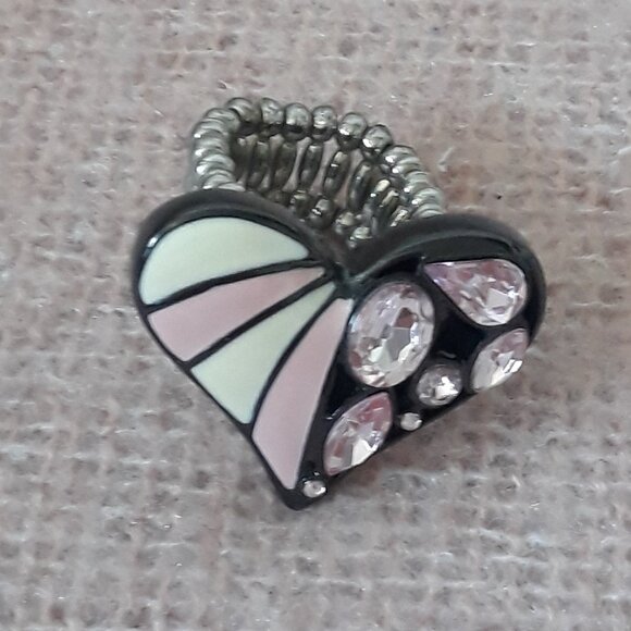 Guess Heart Ring with Adjustable Band. Pink, White and Black - Picture 1 of 5